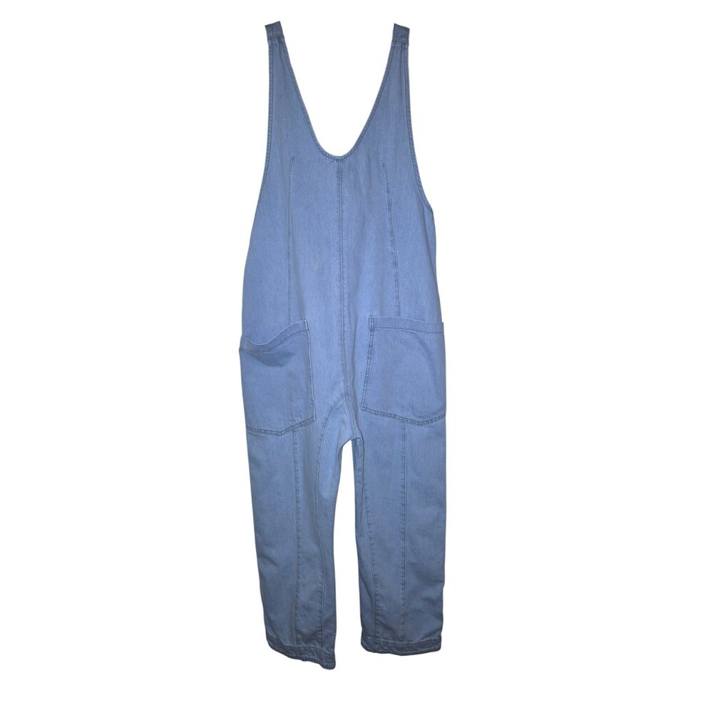 Free People High Roller Railroad Jumpsuit Size Small Harem Bohemian Blues - Picture 2 of 7